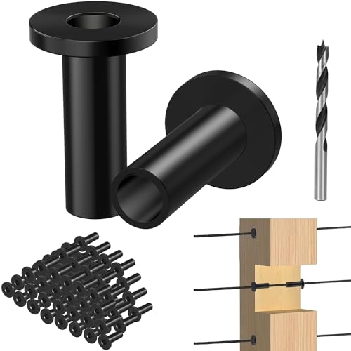 Steel DN Mate 100 Pack Black Cable Railing Protector Sleeves 1/8 for Wire Rope Cable, T316 Protective Sleeves for Wood Post, T316 Stainless Steel Marine Grade DB18