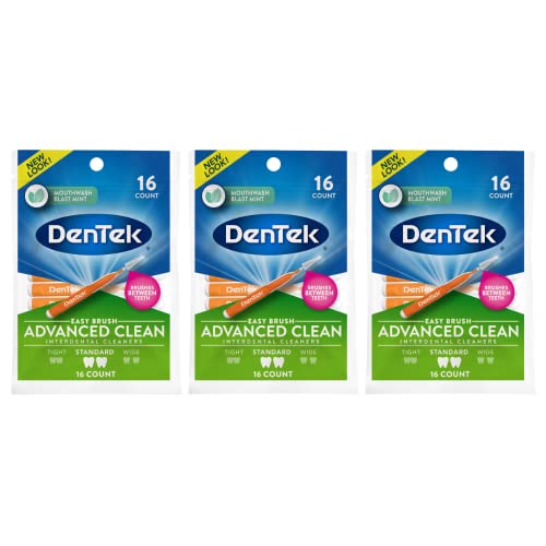 DenTek Easy Brush Interdental Cleaners Standard Between Teeth Brushes Plaque Control Dental Picks for Oral Care 16 Count (Pack of 3)