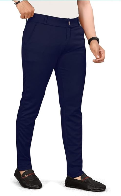 Image of VIJETA Garments for Men Lycra Blend Formal Trousers ? Smart Fit Office Wear Pants with Elastic Waistband & Zip Fly