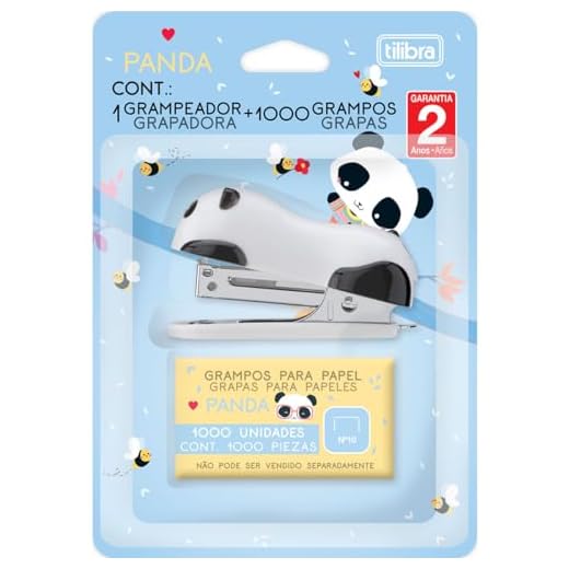 Tilibra - Grampeador 12 Folhas Mini Com Extrator Panda + 1000 Grampos Nº 10