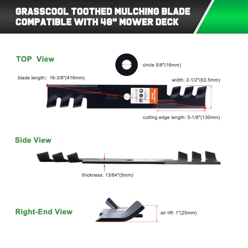 Image of Grasscool 482877 Mulching Blades for Bad Boy Scag Hustler 795757 Fastrak Raptor SD 48 Inch Deck Mower Replace 038-5000-00 038-5350-0050 481706 038 5350 00