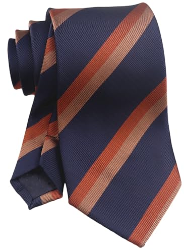 Rosiika Men Navy Bronze Copper Stripe Jacquard Tie Fashion Unique Necktie For Groomsmen Big Boy Youth Son