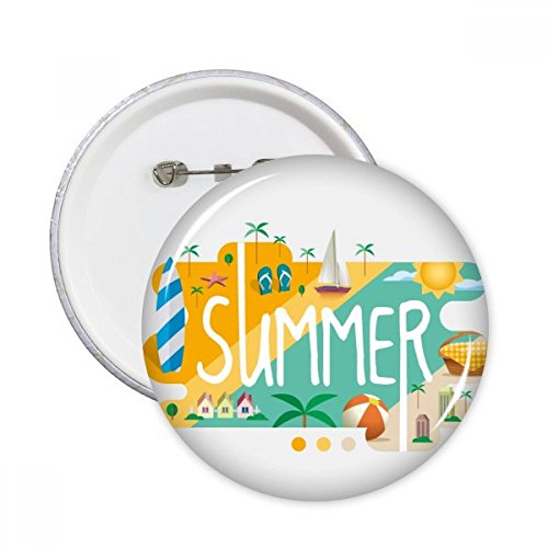 Badge bouton illustration saison d'été multicolore en lot de 5 pièces taille L