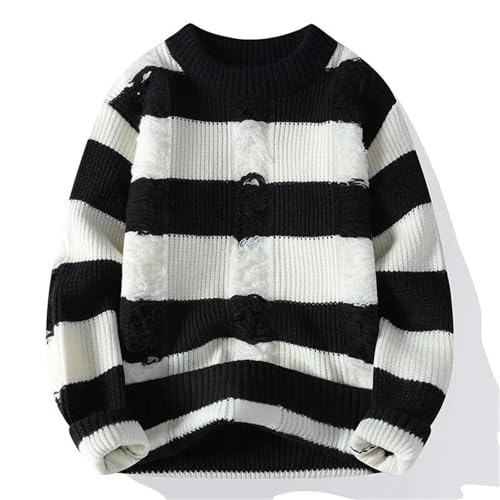Men's Striped Knit Sweater Crew Neck Pullover Casual Slim Fit Warm Fall Winter Hip Hop Streetwear2