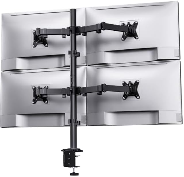 HUANUO Quad Monitor Mount for 13-32 Inch Screens, 4 Monitor Stand with Larger Base, Holds 22 lbs per Arm, Fully Adjustable Stacked Mount, Tilt Swivel Rotation, VESA 75x75/100x100mm, Cable Management