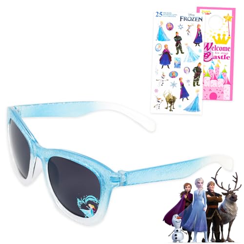 Disney Frozen Sunglasses for Kids Set - Bundle with Stylish, Comfortable & Durable Blue Frozen Sunglasses Plus Stickers, More | UV-Protection Accessories for Girls