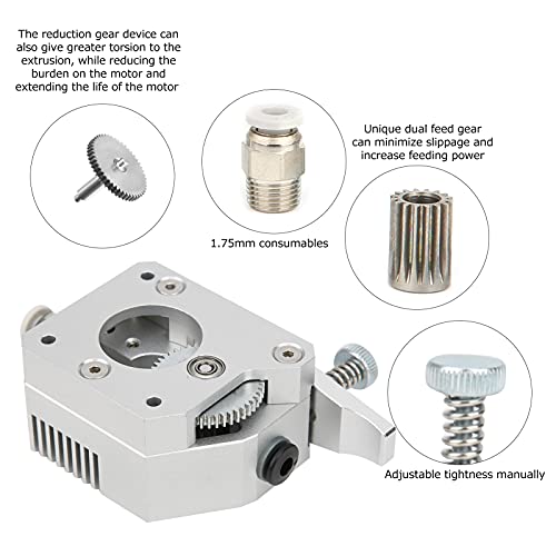 Dual Drive Metal Extruder Full Metal Body 1,75 Mm für 3D -Drucker (Silber) - Leistungsstarkes Reduktionsgetriebe für Größere Torsion Minimieren Sie den Schlupf und Erhöhen (Rechte Hand)