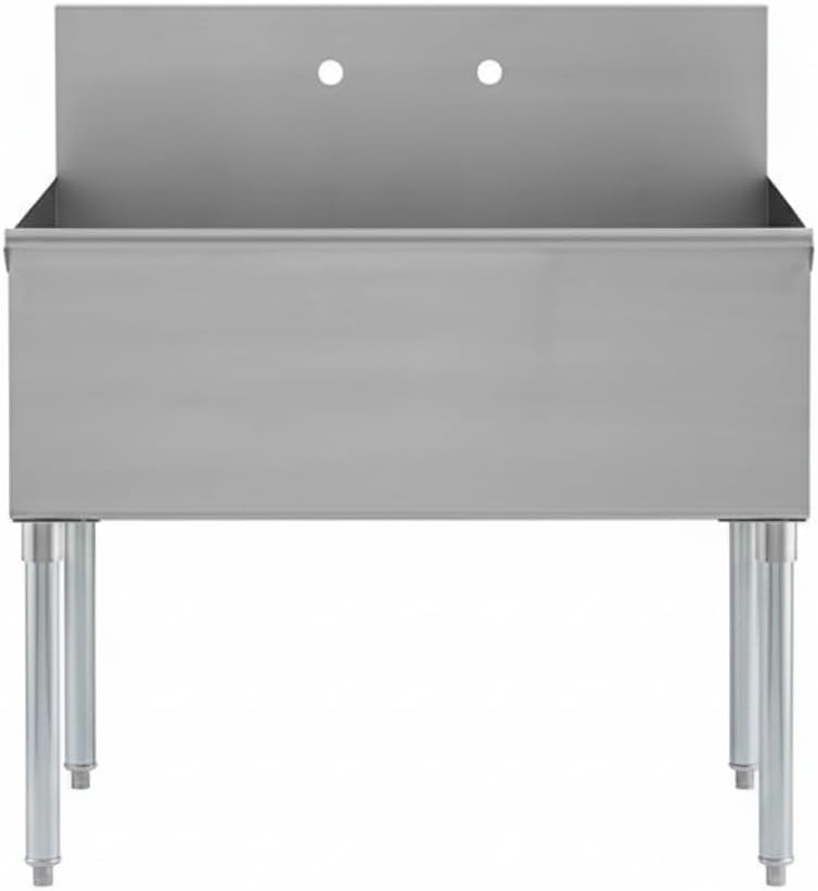 Commercial Utility Sink, Stainless Steel Type 304, 36x24x13 Inch, 16 Gauge, Single Compartment with Backsplash, Galvanized Steel Legs