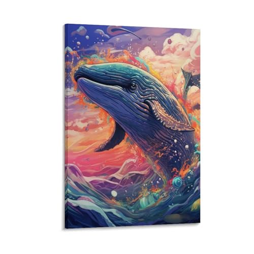 Tableau impression sur toile baleine d'art abstrait 50x75cm