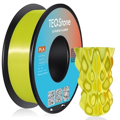 TEQStone Silk PLA Filament 1.75mm Yellow 1KG, Shiny High Gloss Finish, Perfectly...