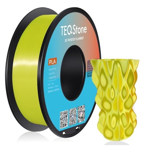 TEQStone Silk PLA Filament 1.75mm Yellow 1KG, Shiny High Gloss Finish, Perfectly Wound, Accuracy +/-0.02mm 3D Printer Filament Vacuum Packaging