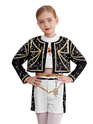 Sxiwei Kids Girls 3Pcs Long Sleeve Outerwear and Vest with Bottoms Concert Popular Singer Fashion Print Outfits Type B 8-9 Years