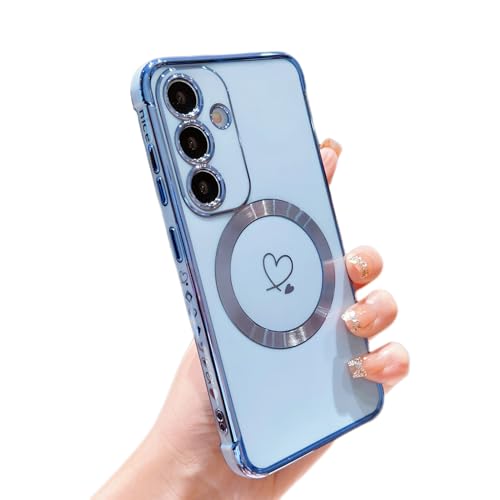 Coque antichoc Samsung S24 FE 5G compatible MagSafe en TPU bleu avec cœur