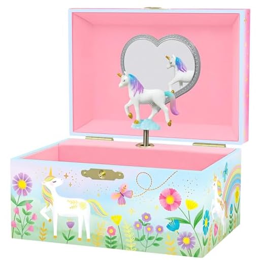 Giggle & Honey Musikalisches Schmuckkästchen für Kinder – Kinderspieluhr mit drehendem Einhorn, Einhorn-Geburtstagsgeschenke für kleine Mädchen, 15,2 x 11,8 x 8,9 cm – Alter 3–10