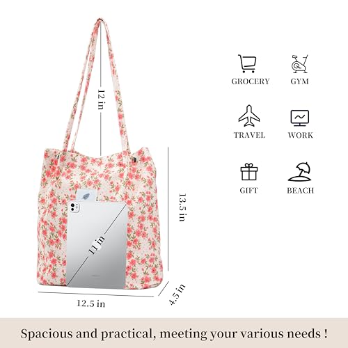 Image of Corduroy Tote Bag Cute Tote Bags for Women Shoulder Bag with Inner Pocket for Work Beach Travel and Shopping Grocery