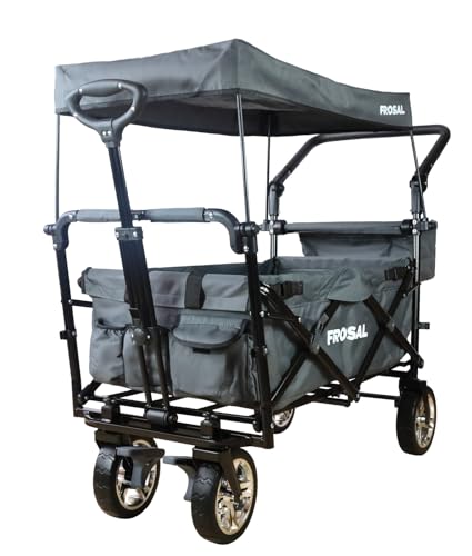 FROSAL Bollerwagen faltbar Loki mit Dach & Bremse grau Handwagen klappbar Kinder Faltbollerwagen