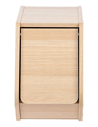 Image of IRIS USA Modular Wood Stackable Storage Box with Sliding Door, Narrow, Light Brown