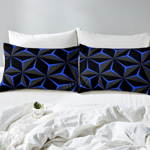 Homemissing Neon Honeycomb Duvet Cover Double Size,Geometric Stereoscopic Theme Teens Boys Bedding Set,Adults Bedroom Decoration 3D Blue Print Comforter Cover Set All Season - Image 4