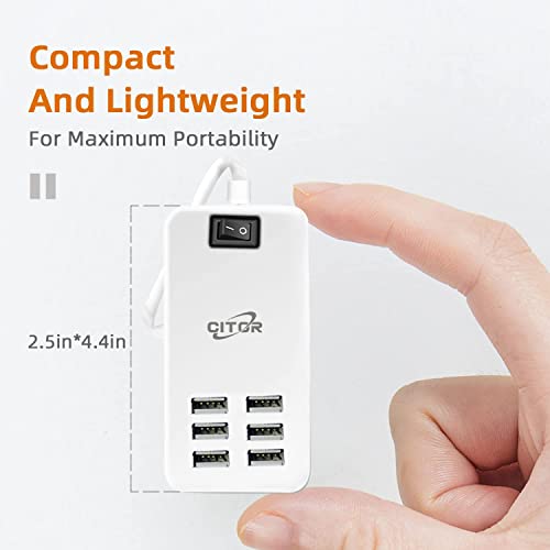Multi Usb Charger, 6 Port Usb Charging Station For Multiple Devices, Phone, Tablet, Power Strip With On/Off Switch (White) #TOP5