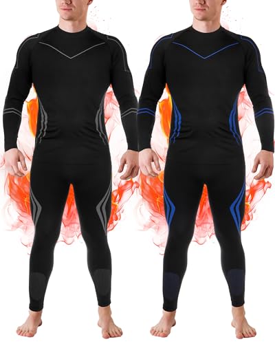 Patelai 2 Pack Men Thermal Underwear Set Mens Compression Quick Drying Warm Base Layer for Winter Skiing Hunting