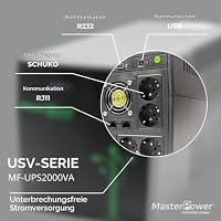 Master U-Power, Unterbrechungsfreie Stromversorgung (USV), 2000 VA, Konstante Ausgangsspannung 1200W, 4 Schuko-Steckdosen – Ansicht 5