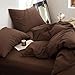 FOSSA Duvet Cover Set 100% Washed Cotton Linen Feel Super Soft Breathable Cozy 3 Pieces Bedding Sets Solid Chocolate Brown Queen