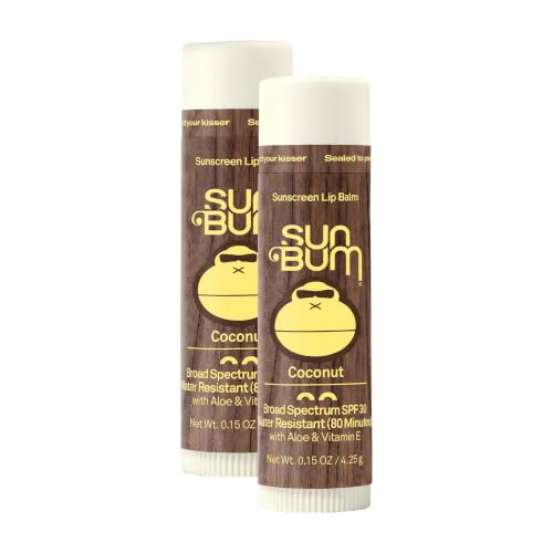 Sun Bum SPF 30 Sunscreen Coconut Lip Balm - Moisturizing Aloe Vera and Vitamin E - Vegan and Cruelty Free - Broad Spectrum UVA/UVB Lip Protection - 0.15 oz Stick,(Pack of 2)