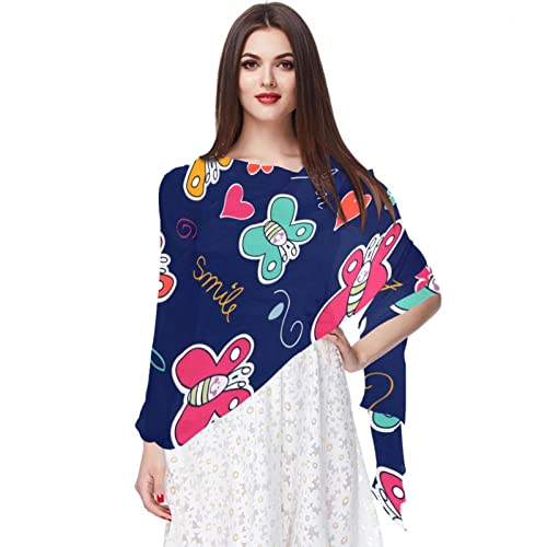 Écharpe en mousseline de soie papillons pour femme long foulard fin de plage et hijab d'été élégant