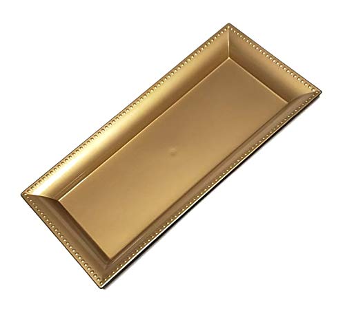 NFA Decorative Gold Rectangular Plastic Charger Tray for Dining Table Christmas Holiday Party Decor (Set of 2) 6.5 in x 14 in Each.