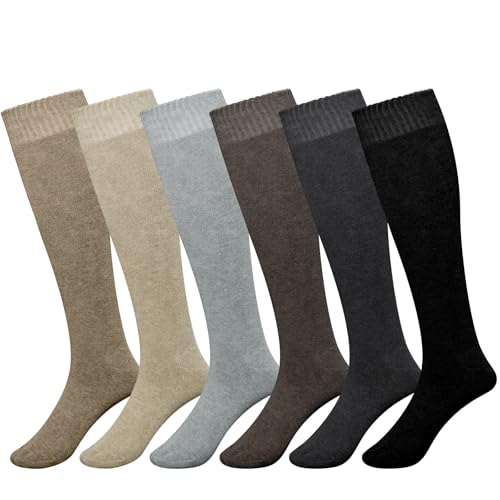 6 Pairs Warm Knee High Socks for Women Cotton Thick Stockings Thermal Socks Winter Warmers Accessories