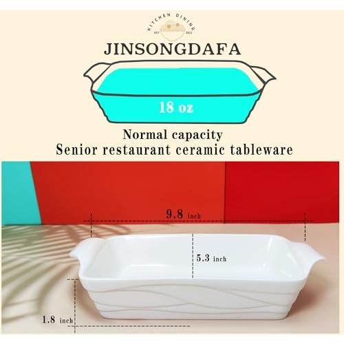 8" x 5" Baking Dish, Lasagna Pan, Rectangular Baking Pan 18 oz, Ceramic Baking Dish with Handles(9.8 IN) For Casserole, Lasagna, Gratin, Broiling, Roasting, and Baking, White