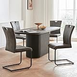 GrandNoor Vintage Fabric Dining Chairs Set of 4, Modern Upholstered Kitchen & Dining Room High Back Chairs, Mid-Century Armless Cantilever Chairs (Grey, 4PCS Dining Chairs)