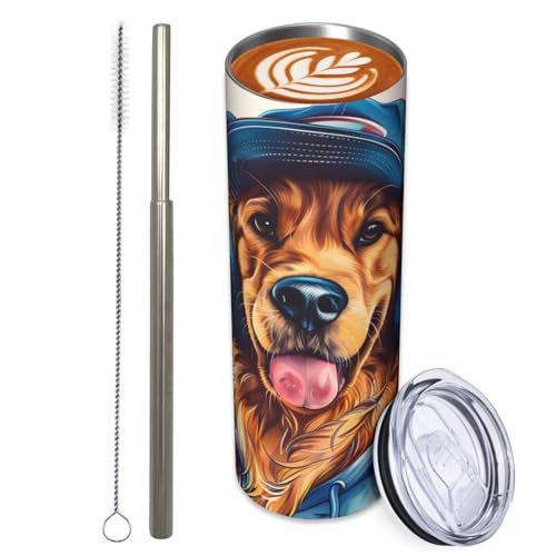Stainless Steel Tumbler 20oz with Lid and Straw, Golden Retriever...