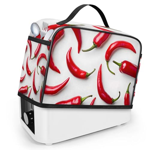 Mintoprints Red Chili Pepper - Cubierta para tostadora de 4 rebanadas con bolsillos y asa superior, protección contra el polvo y las huellas dactilares, lavable a máquina, chile mexicano
