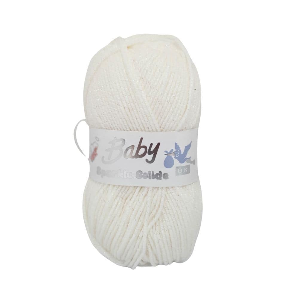 WoolCraft Baby Sparkle Solide DK Knitting & Crochet Yarn, Great Value Yarn Available in Pastel Shades with Added Sparkle, 95% Acrylic & 5% Lurex, 230 Metres, 100g Balls, Pack of 3, Cream — image 1