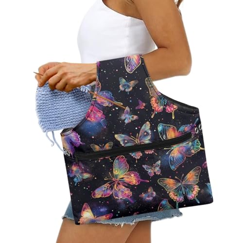 Image of KUIFORTI Butterfly Yarn Bag Knitting Crochet Tote Bag Portable Yarn Storage Bag Organizer, Travel Knitting Wrist Bag, Yarn Tote Bags for Crocheting, Holding Yarn, Knitting Needles Large Size