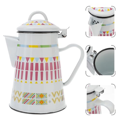 Cafetera esmalte blanco 0.8l con diseño étnico para preparar café filtrado 8