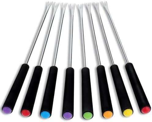 8Pcs Stainless Steel Fondue Forks, 9.44" Color Cheese Fondue Fork with Heat Resistant, Fondue Sticks for Grill Cake Cheese Chocolate Roast Marshmallows Dessert Meat