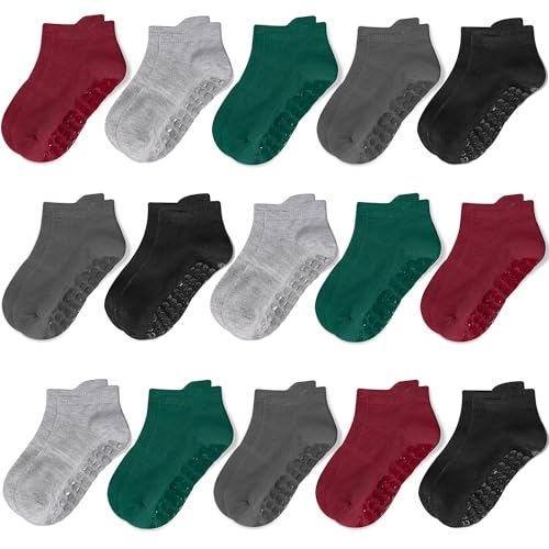 LIFPAU Todder Non Slip Socks, Kids Grip Ankle Socks, Anti Skid Sock 15 Pairs for Active Boys Girls Kids 1-3 Years(Assorted Colors,1-3T)