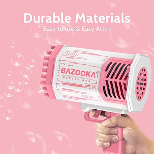 Bubble Machine Guns, Bubble Guns With Light, Bubble Solution, 69 Holes Bubbles Machine For Kids Adults, Summer Toy Gift For Outdoor Indoor Birthday Wedding Party - Pink Bubble Makers #TOP2
