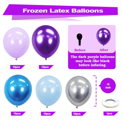 Image of Bezente Frozen Balloons Set 60pcs 12 inch | Blue Purple and Metallic Silver Helium Balloons for Girls Birthday Wedding Baby Bridal Shower
