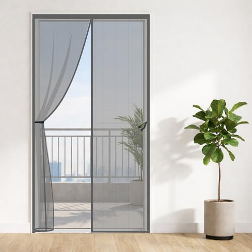 Image of Classic Mosquito Net for Doors with Magnets | Tear-Resistant Fiberglass Mesh | Auto-Close Magnetic Screen Door, Balcony & Kitchen | DIY Installation | Protection Insects (185 x 70 cm,Grey)