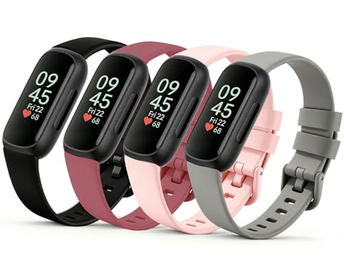Tacitmeet 4 Pack Straps Compatible with Fitbit Inspire 3 for Women Girls & Kids Adjustable Soft Silicone Replacement Strap Watchband Accessories