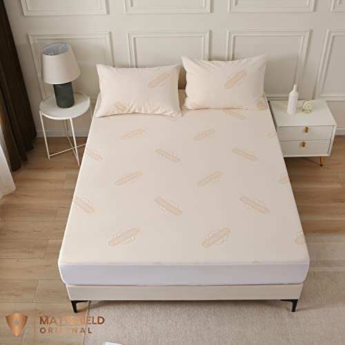 Deluxe Waterproof Organic Mattress Protector Queen - Certified Organic Cotton Hypoallergenic Breathable Mattress Pad Cover - New 280 GSM Comfort - Jersey Cotton Skirt - Fitted Allergy Shield