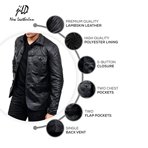 Image of Jild Lambskin Leather Jacket Men Casual Coat - Notched Collar Classic Bond's Style Ultimate Leather Blazer for Men
