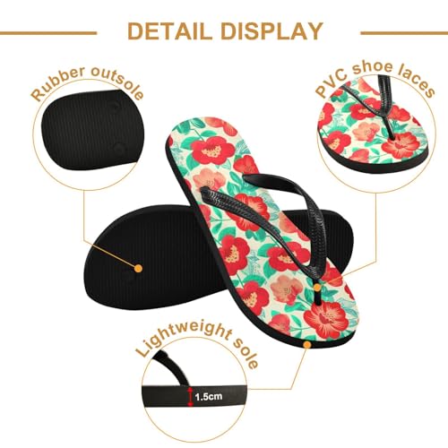 Maple Leaf Sketch Orange Red Floral Blossom Flip Flops for Beach Thong Sandals Anti-slip Lightweight Beach Slippers for Travel Summer Outdoor3