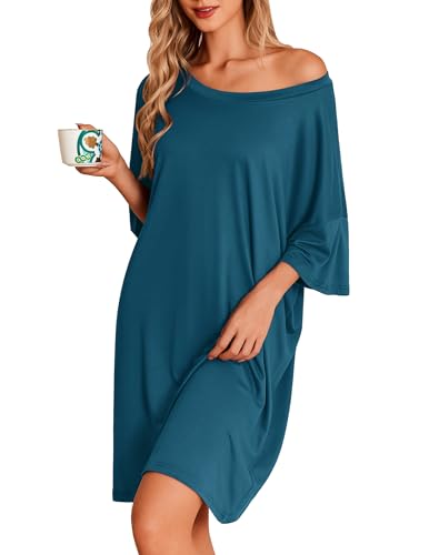 Image of Ekouaer Plus Size Nightgowns for Women Oversized Sleep Shirt Short Sleeve Nightshirt T-Shirt Dress Sleepwear S-5XL