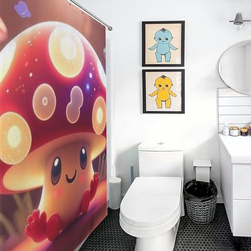 Rideau de douche anti éclaboussure en tissu polyester champignon
