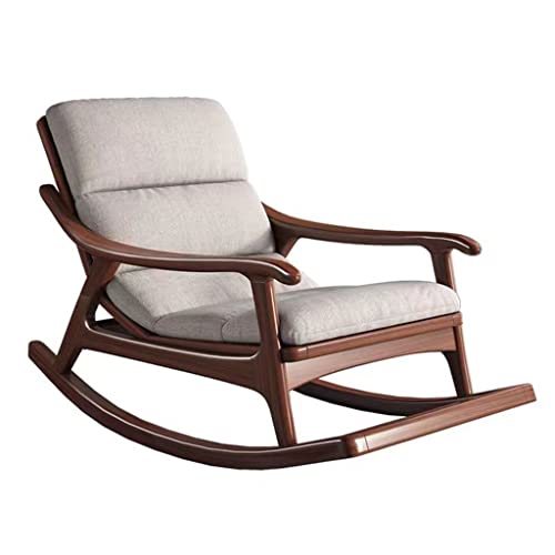 Modern Wooden Fabric Rocking Chair, Walnut Adult Leisure Recliner, Solid Hardwood Base, Full-Body Armchair For Living Room #TOP23