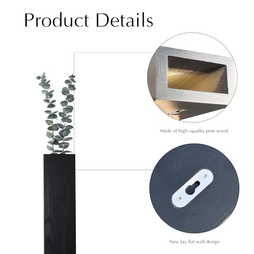 Hukalw Wall Planters for Indoor Plants, Set of 4 Black Modern Farmhouse Wood Wall Decor for Indoor Plants, Hanging Planter for Living Room, Bathroom Wall Decor, Dried Flowers and Faux Greenery - Thumbnail 5